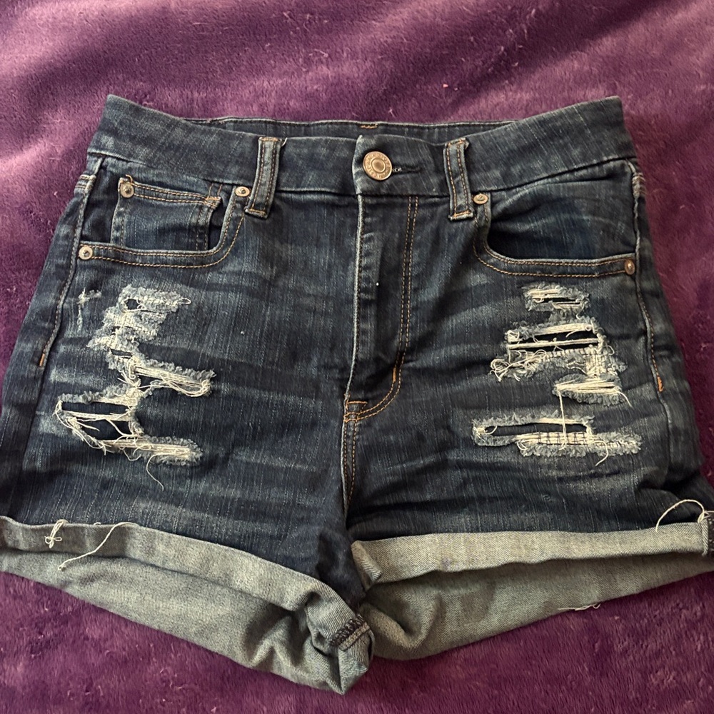 American Eagle Blue Jean Shorts High-Waisted Distressed